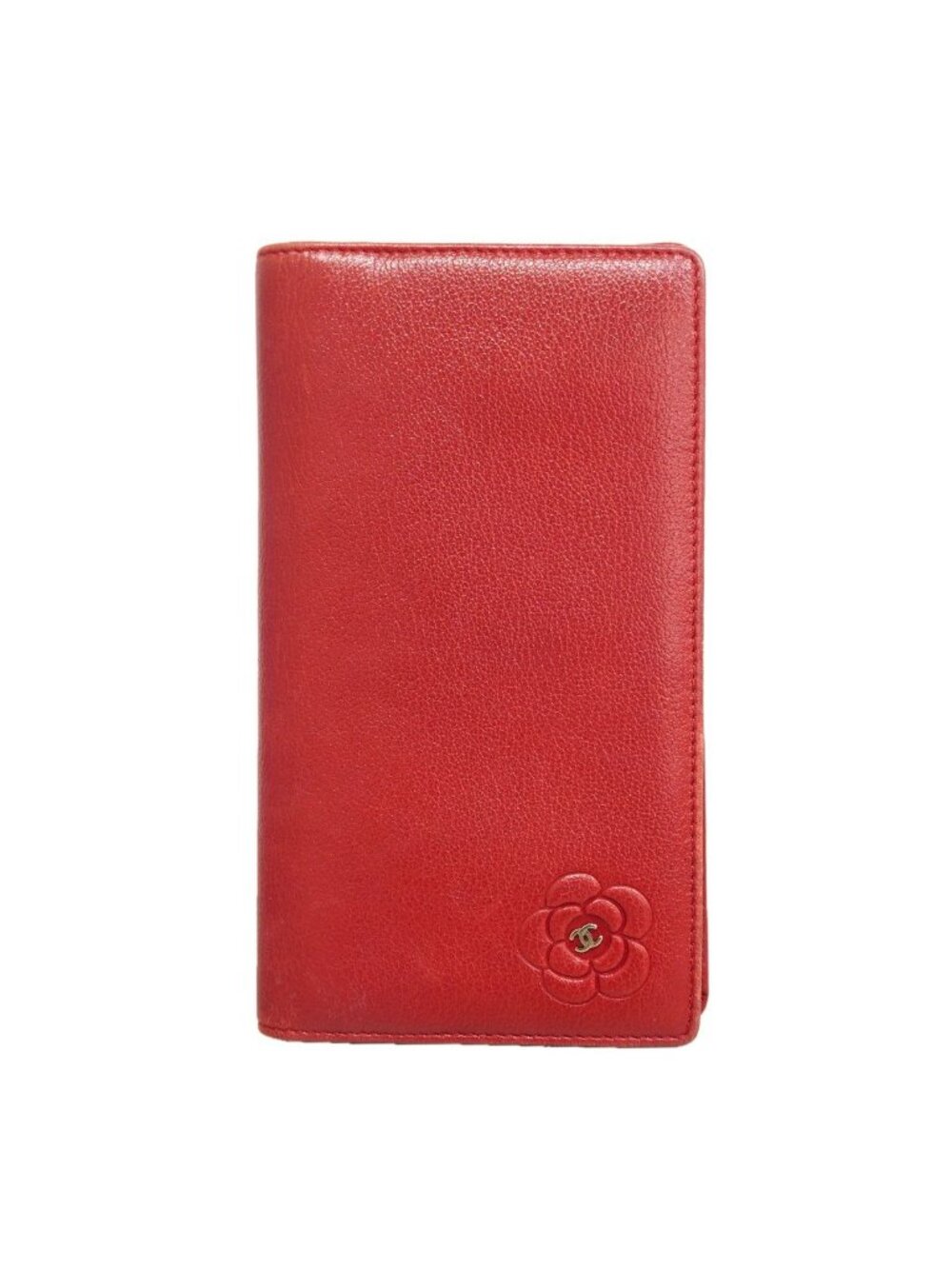Chanel Wallet Camellia Leather Red Silver